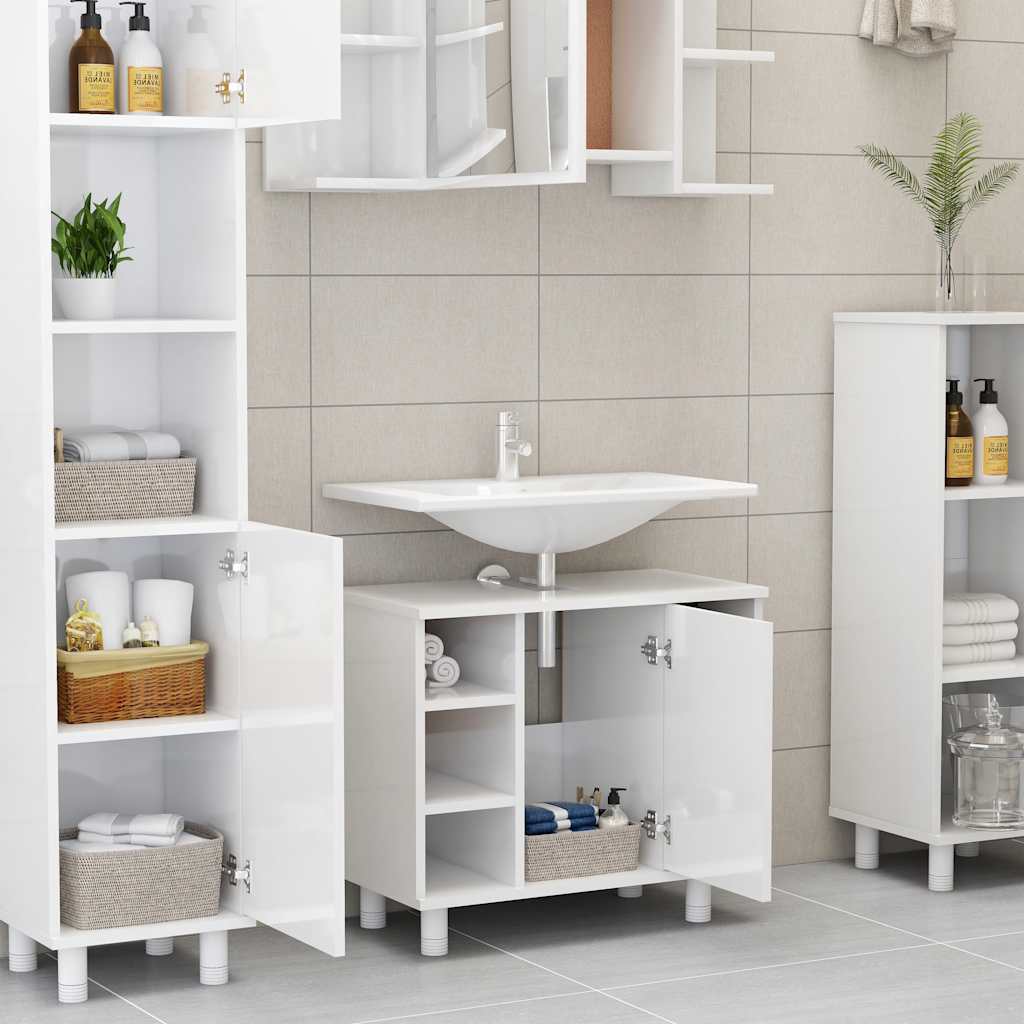 Mobile Da Bagno Bianco Lucido 60x32x53,5cm In Legno Multistrato