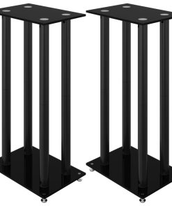 Pedane Per Casse 2pz Nero Vetro Temperato Design A 4 Pilastri