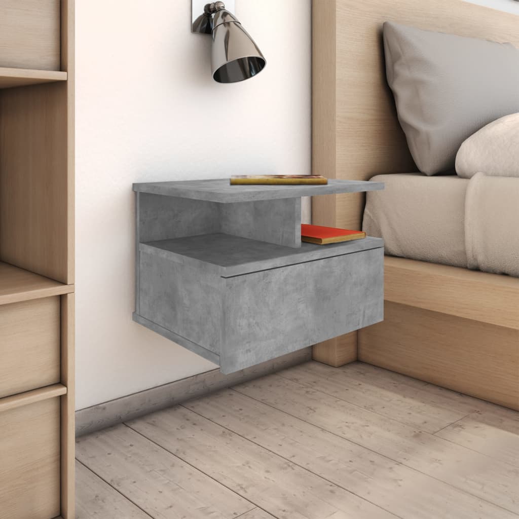Comodini Pensili 2pz Grigio Cemento 40x31x27cm In Multistrato