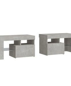 Comodini 2 Pz Con Luci A Led Grigi Cemento 70x36,5x40 cm