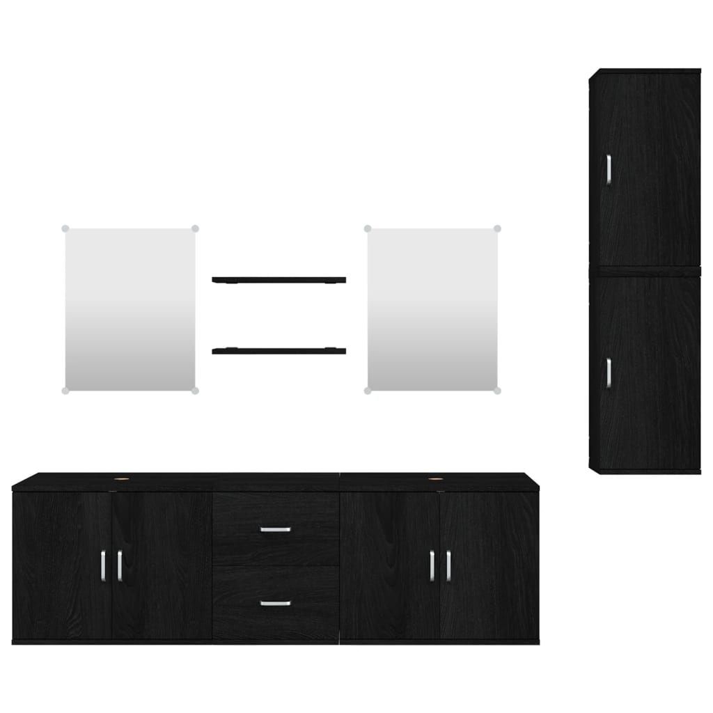 Set Mobili Da Bagno 7 Pz Nero In Legno Multistrato