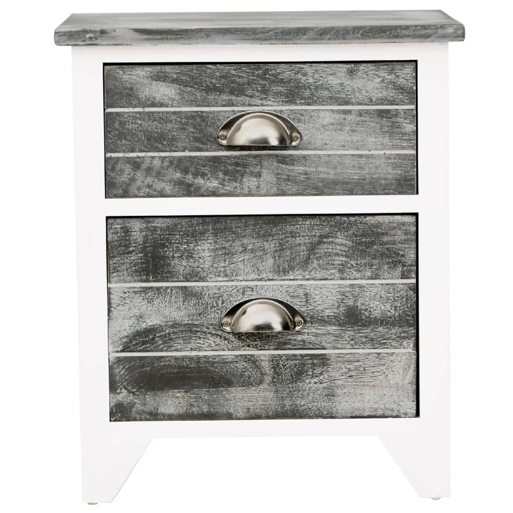 Comodini Set 2 Pz Con 2 Cassetti Grigio E Bianco