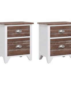 Comodini Set 2 Pz Con 2 Cassetti Marrone E Bianco