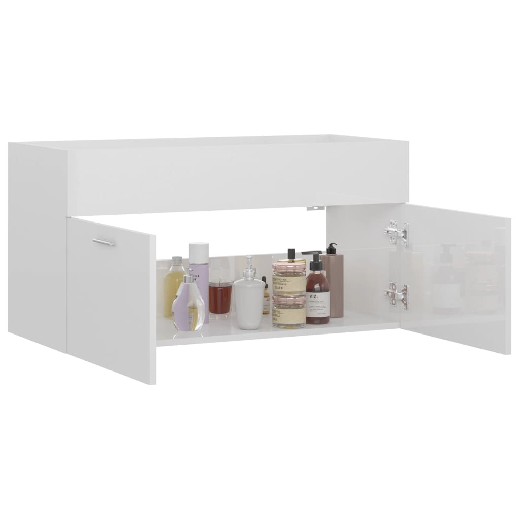 Mobile Lavabo Bianco Lucido 90x38,5x46 Cm In Legno Multistrato - Image 6