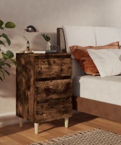 Comodino Con Gambe In Legno Massello Rovere Fumo 40x35x69 cm