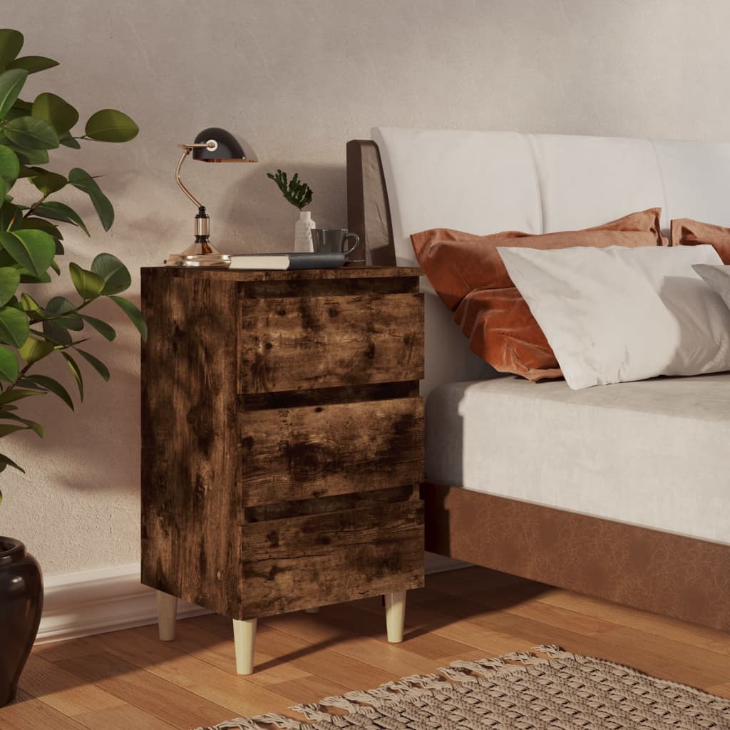 Comodino Con Gambe In Legno Massello Rovere Fumo 40x35x69 cm