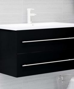 Mobile Lavabo Nero 80x38,5x48 Cm In Legno Multistrato
