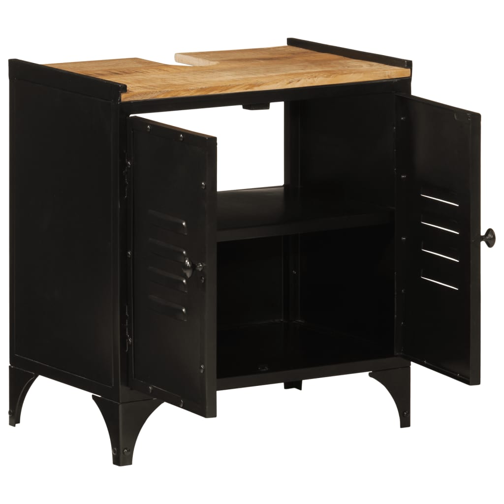 Mobile Lavabo Da Bagno 55x35x60 Cm Ferro E Legno Massello Mango - Image 6