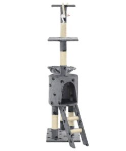 Albero Per Gatti E Tiragraffi Sisal 138cm Zampe Stampate Grigio