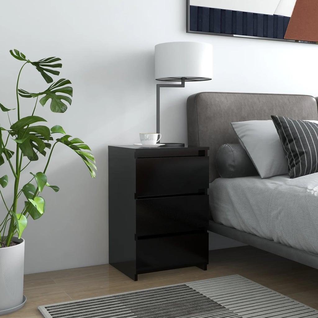 Comodini 2 Pz Neri 40x35x62,5 Cm In Legno Multistrato