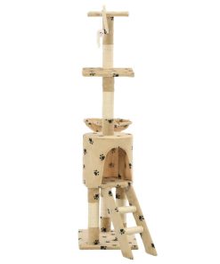 Albero Per Gatti E Tiragraffi Sisal 138 Cm Zampe Stampate Beige