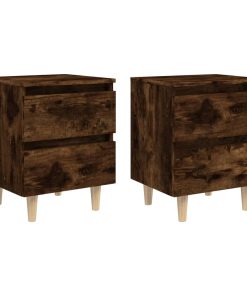 Comodini Con Gambe In Legno Massello 2pz Rovere Fumo 40x30x50cm