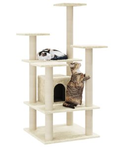 Albero Per Gatti Con Pali Tiragraffi In Sisal Crema 110 cm