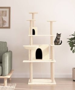 Albero Per Gatti Con Tiragraffi In Sisal Crema 166 cm