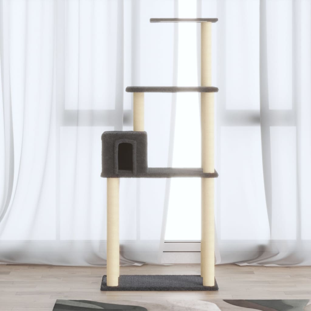 Albero Per Gatti Con Tiragraffi In Sisal Grigio Scuro 147 cm - Image 3