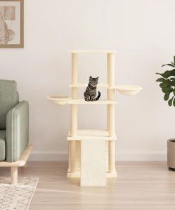 Albero Per Gatti Con Tiragraffi In Sisal Crema 133 cm