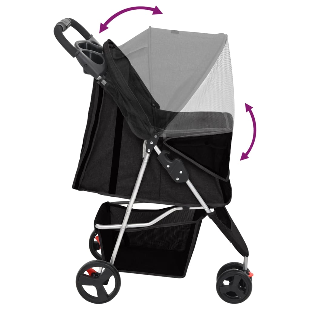 Passeggino Per Cani Pieghevole Nero 80x46x98cm Tessuto Oxford