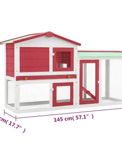 Conigliera Per Esterni Grande Rossa E Bianca 145x45x84 Cm Legno
