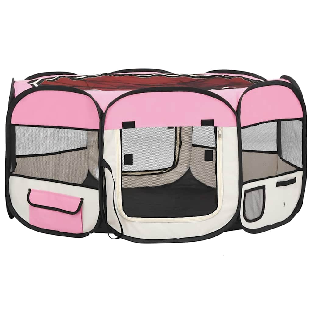 Box Per Cani Pieghevole Con Borsa Trasporto Rosa 145x145x61 cm - Image 3