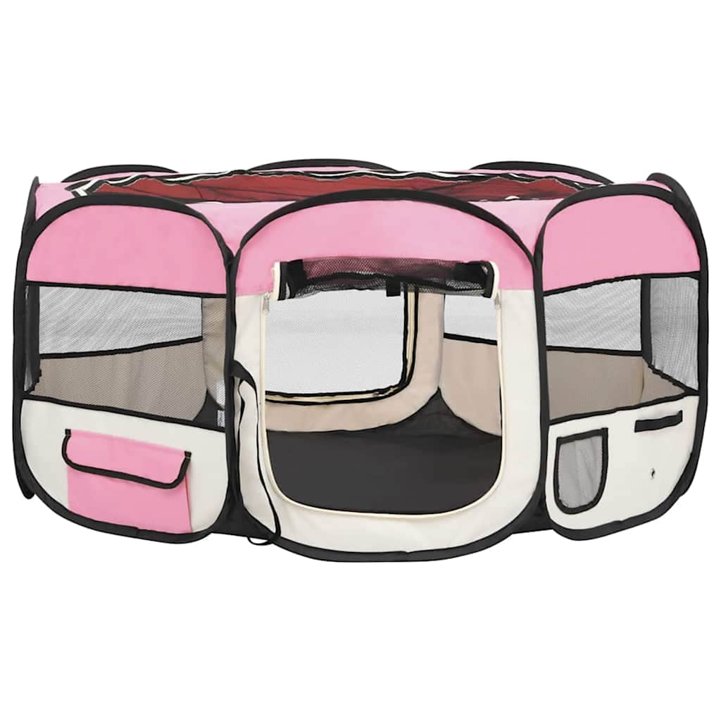 Box Per Cani Pieghevole Con Borsa Trasporto Rosa 145x145x61 cm - Image 4