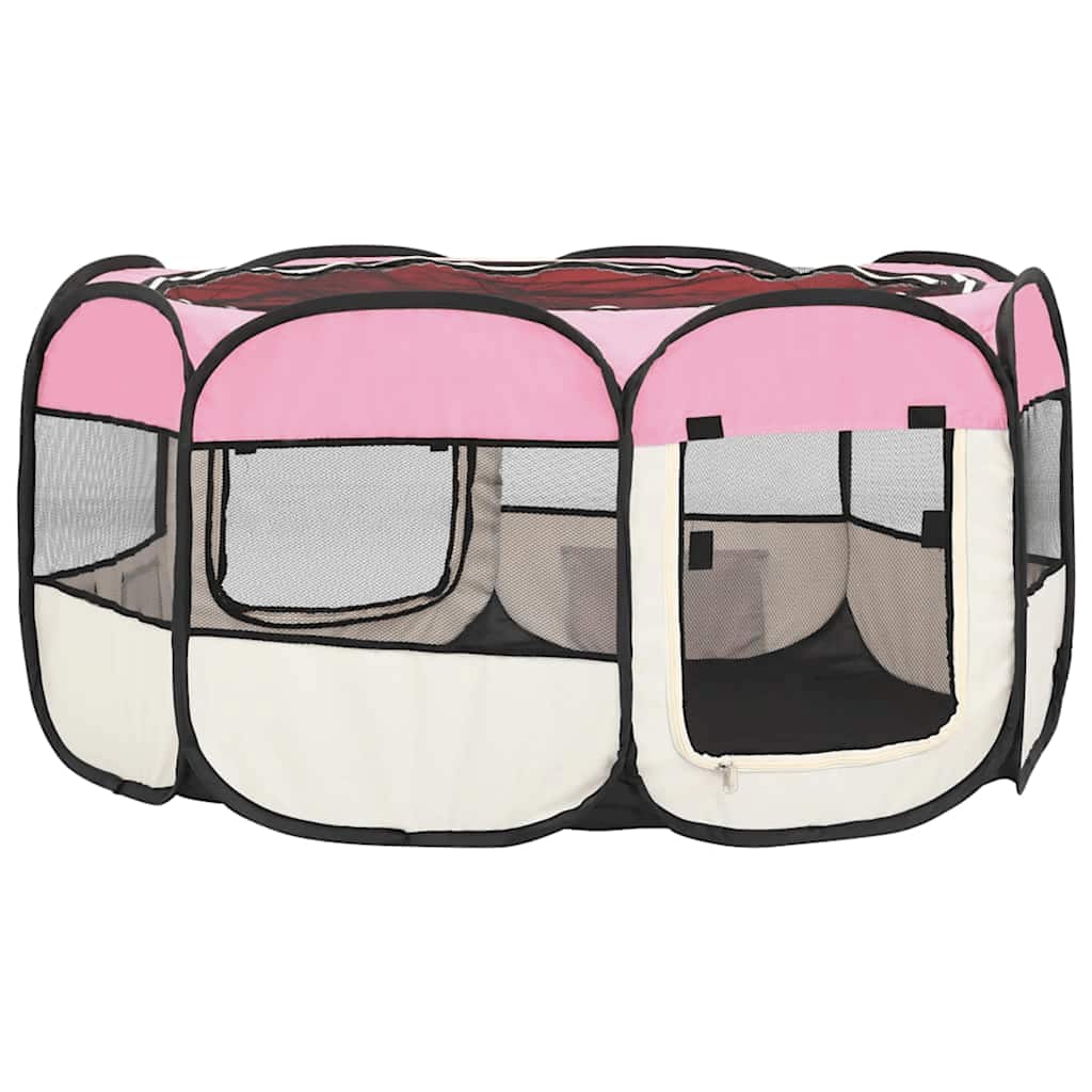 Box Per Cani Pieghevole Con Borsa Trasporto Rosa 145x145x61 cm - Image 6