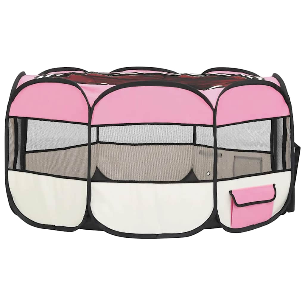 Box Per Cani Pieghevole Con Borsa Trasporto Rosa 145x145x61 cm - Image 5