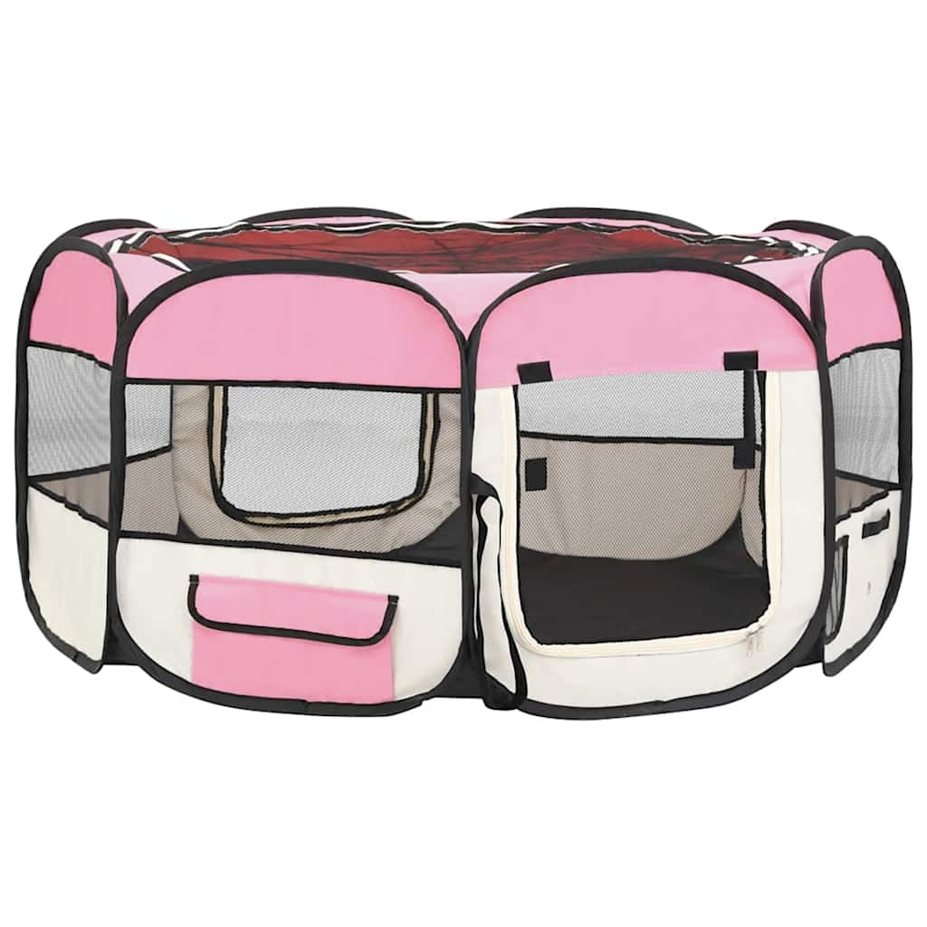 Box Per Cani Pieghevole Con Borsa Trasporto Rosa 145x145x61 cm - Image 2