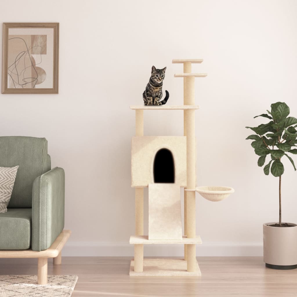 Albero Per Gatti Con Tiragraffi In Sisal Crema 153 cm