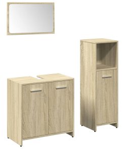 Set Mobili Da Bagno 3 Pz Rovere Sonoma In Legno Multistrato