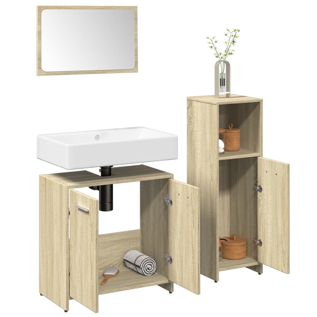 Set Mobili Da Bagno 3 Pz Rovere Sonoma In Legno Multistrato - Image 5