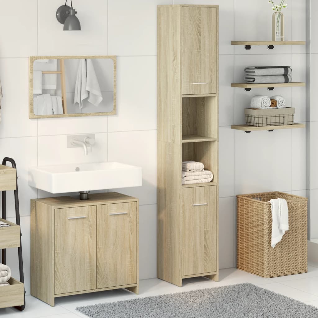 Set Mobili Da Bagno 3 Pz Rovere Sonoma In Legno Multistrato - Image 2