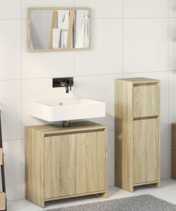 Set Mobili Da Bagno 3 Pz Rovere Sonoma In Legno Multistrato