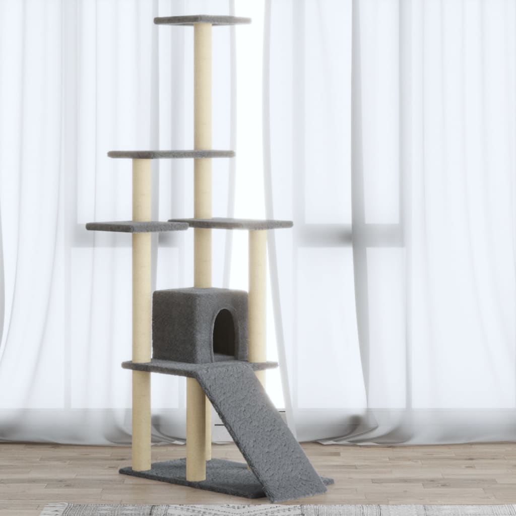Albero Per Gatti Con Tiragraffi In Sisal Grigio Chiaro 155 cm - Image 6