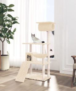 Albero Per Gatti Con Tiragraffi In Sisal Crema 131 cm
