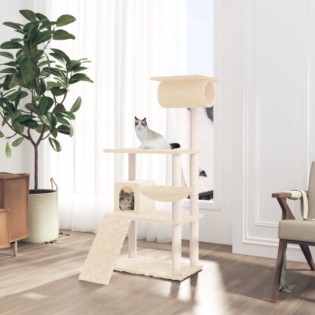 Albero Per Gatti Con Tiragraffi In Sisal Crema 131 cm