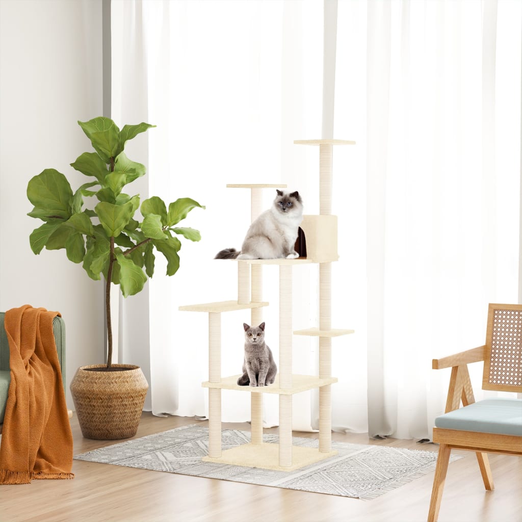 Albero Per Gatti Con Tiragraffi In Sisal Crema 153 cm
