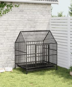 Gabbia Per Cani Con Ruote Nera In Acciaio Zincato