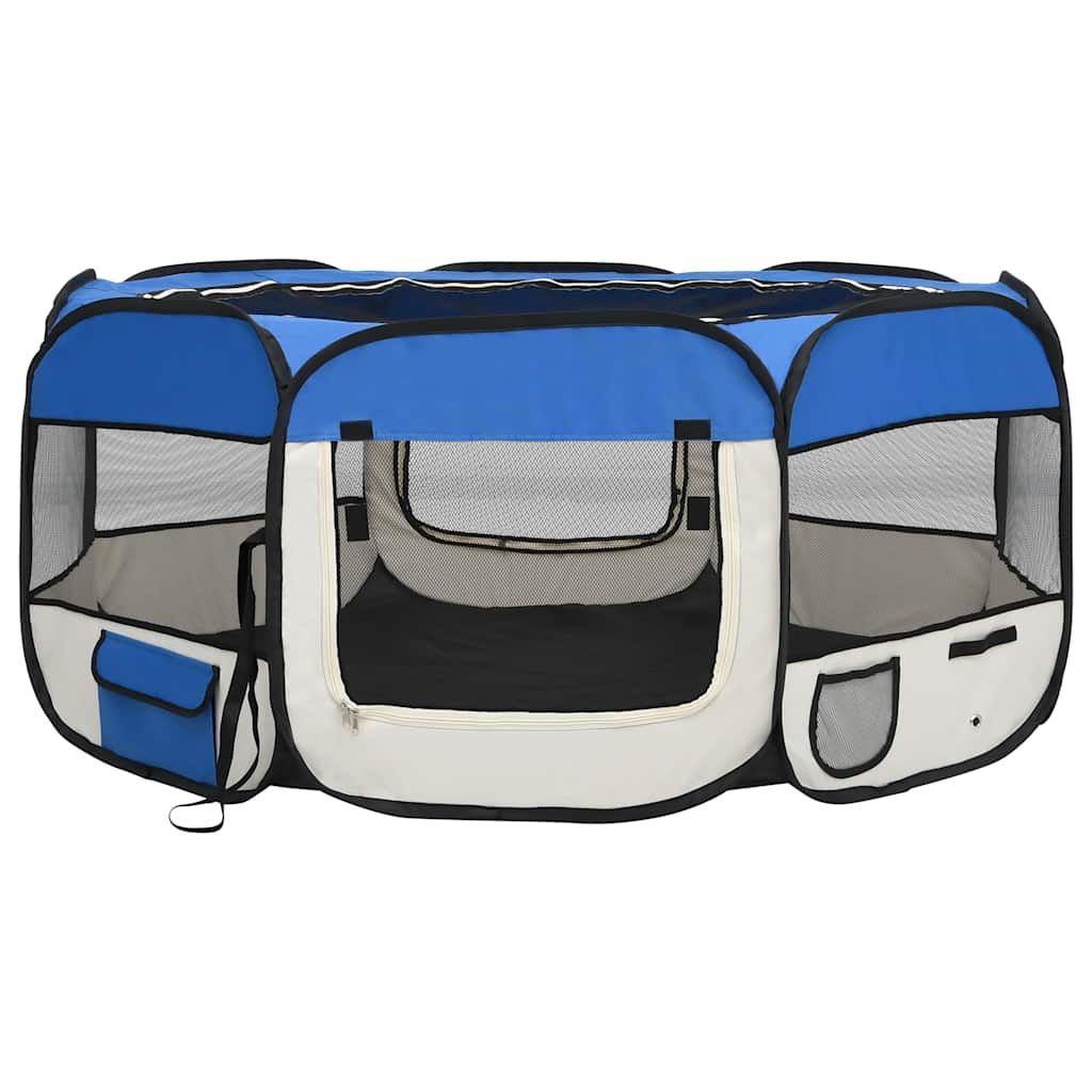 Box Per Cani Pieghevole Con Borsa Trasporto Blu 145x145x61 cm