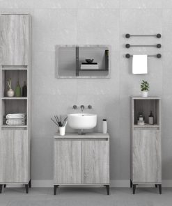 Set Mobili Da Bagno 3 Pz Grigio Sonoma In Legno Multistrato
