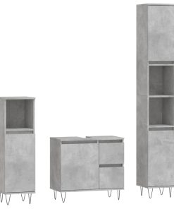 Set Mobili Da Bagno 3 Pz Grigio Cemento In Legno Multistrato