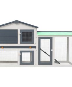 Conigliera Per Esterni Grande Grigia E Bianca 145x45x84cm Legno