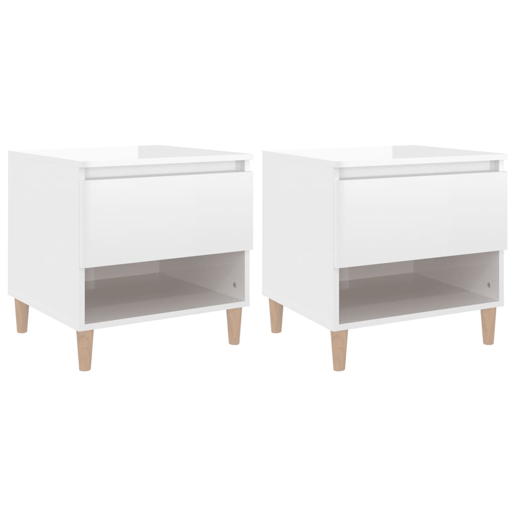 Comodini 2 Pz Bianco Lucido 50x46x50 Cm In Legno Multistrato