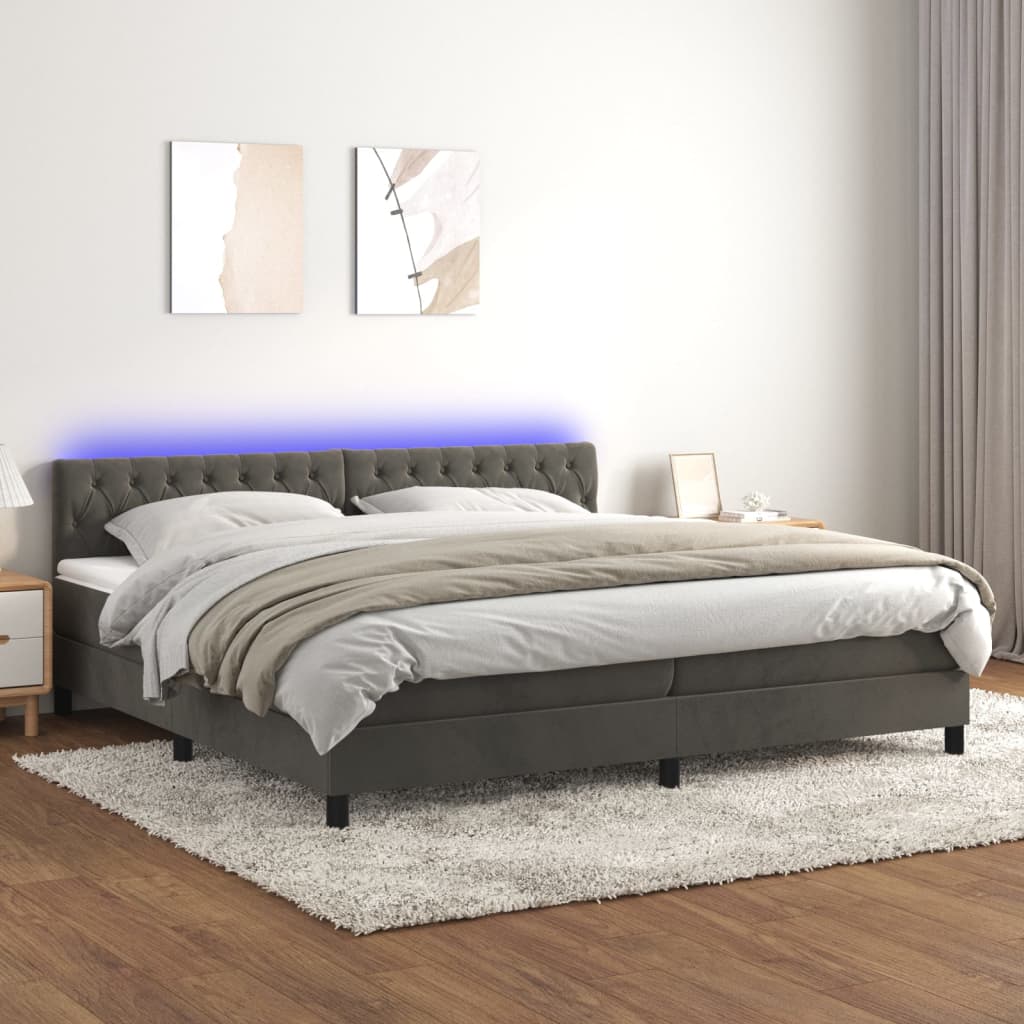 Letto A Molle Con Materasso E Led Grigio Scuro 200x200 cm - Image 4