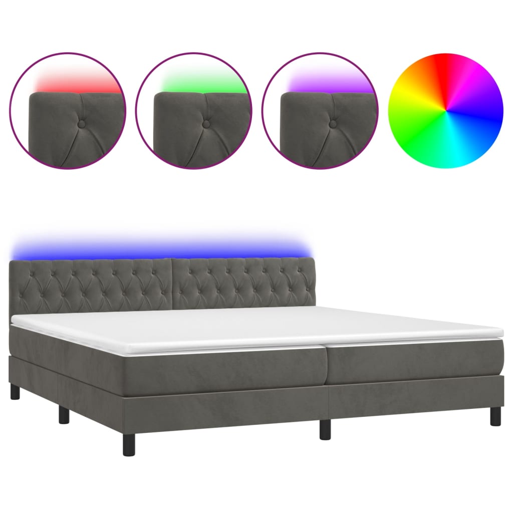 Letto A Molle Con Materasso E Led Grigio Scuro 200x200 cm - Image 3