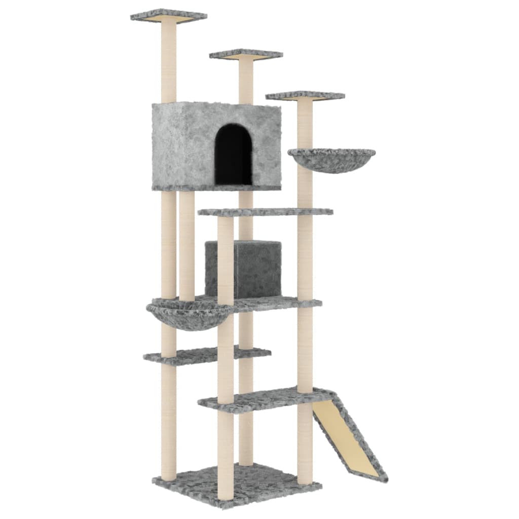 Albero Per Gatti Con Tiragraffi In Sisal Grigio Chiaro 191 cm - Image 6