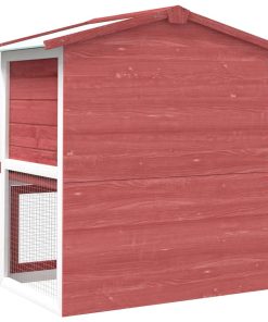 Conigliera Per Esterni Con 3 Porte Rossa In Legno