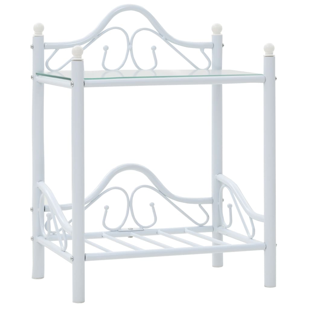 Comodini Set 2 Pz Acciaio E Vetro Temperato 45x30,5x60cm Bianco