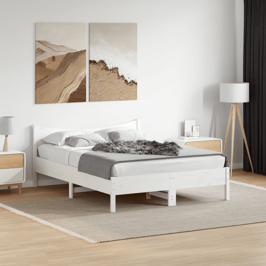 Letto Senza Materasso Bianco 140x200 Cm Legno Massello Di Pino