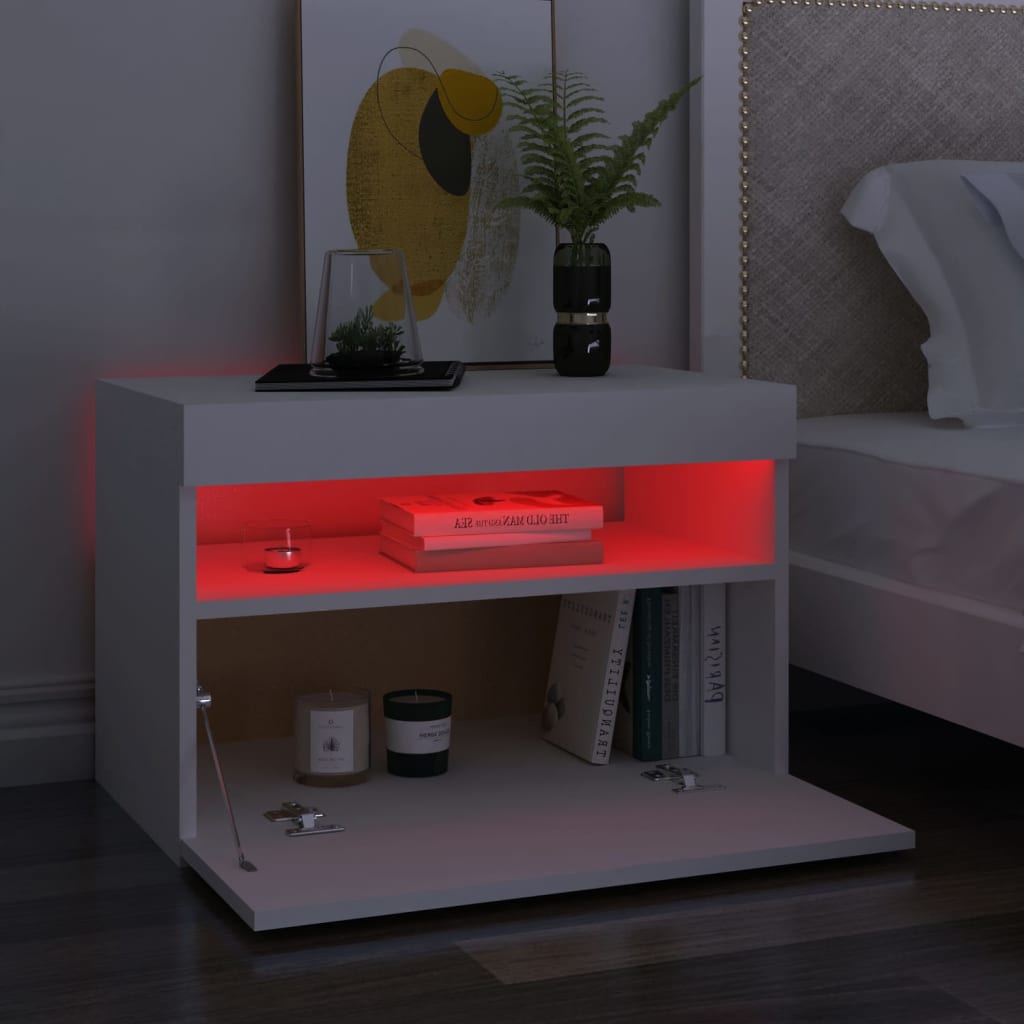 Comodini Con Luci Led Bianco 60x35x40 Cm In Legno Multistrato
