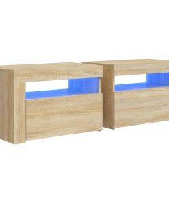 Comodini 2 Pz Con Luci Led Rovere Sonoma 60x35x40 cm